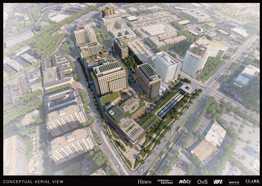 Conceptual aerial  view of the North Bethesda Metro development